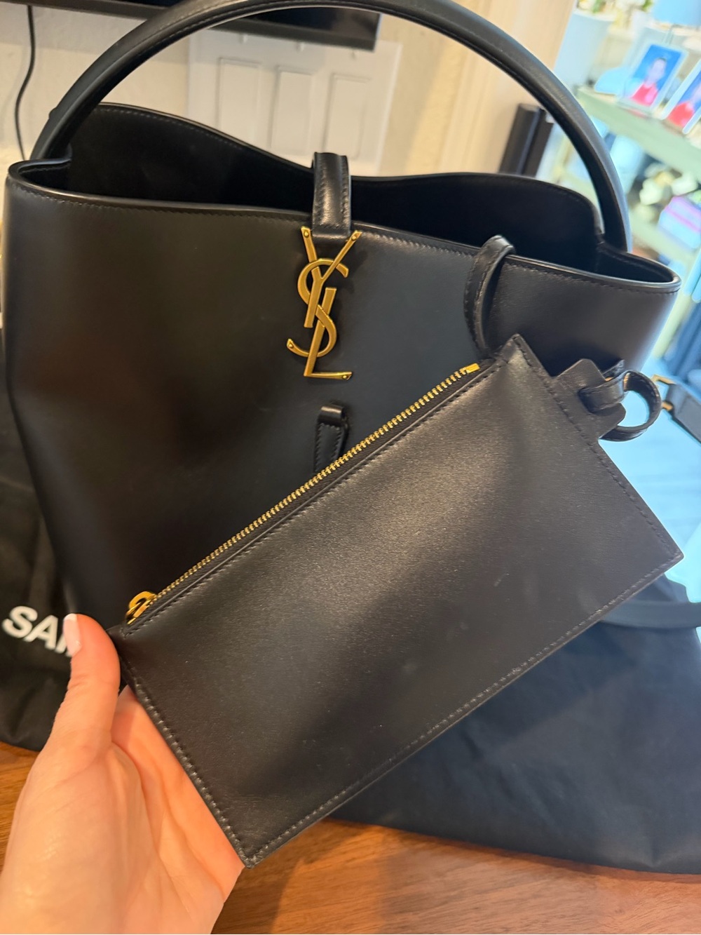 Saint Laurent Black Leather Top-Handle Tote with Gold YSL Hardware - Picture 10 of 13